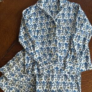 Roller Rabbit Women’s XXS Blue Monkey 100% Cotton Pajamas long sleeve + pants
